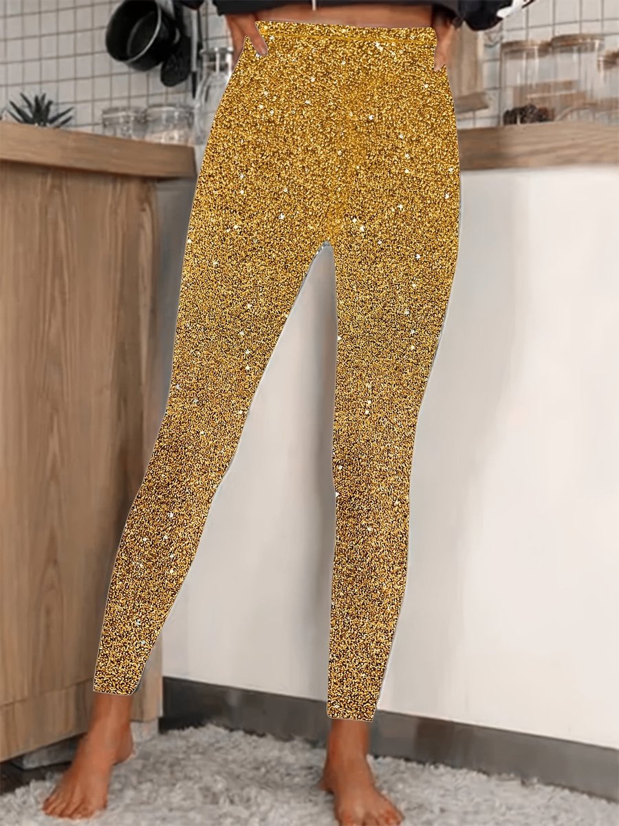 Women's High-Waist Gold Glitter Sequin Legging