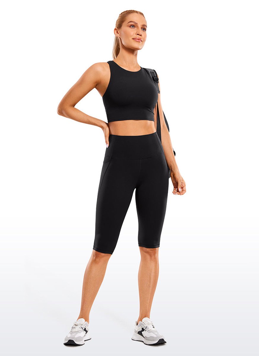 Women's High-Waist Knee-Length Biker Legging Shorts Side Pockets