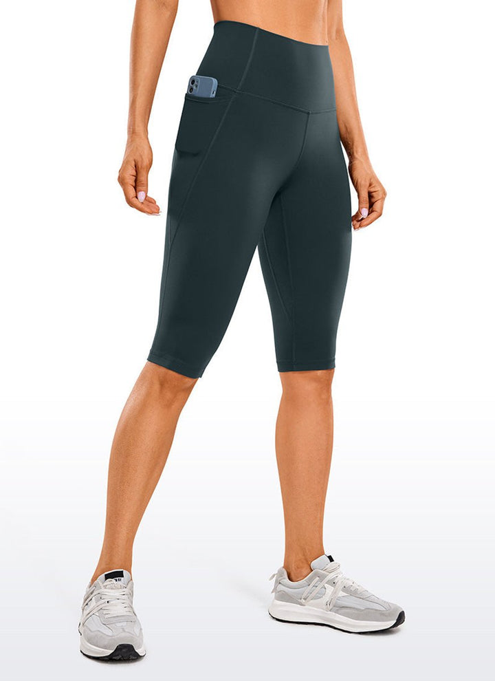 Women's High-Waist Knee-Length Biker Legging Shorts Side Pockets