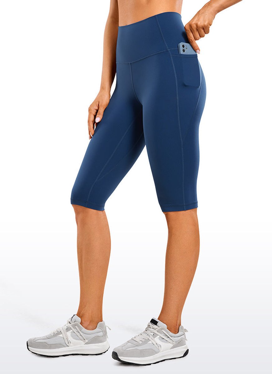 Women's High-Waist Knee-Length Biker Legging Shorts Side Pockets