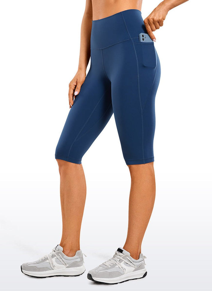 Women's High-Waist Knee-Length Biker Legging Shorts Side Pockets