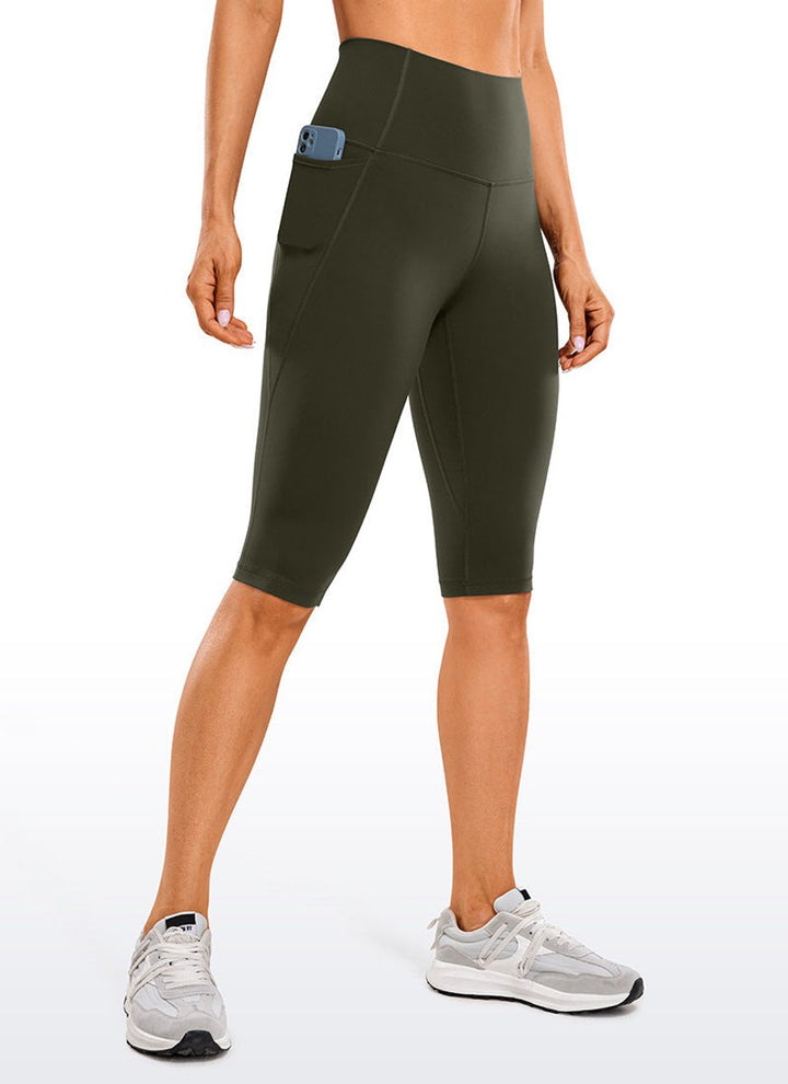 Women's High-Waist Knee-Length Biker Legging Shorts Side Pockets