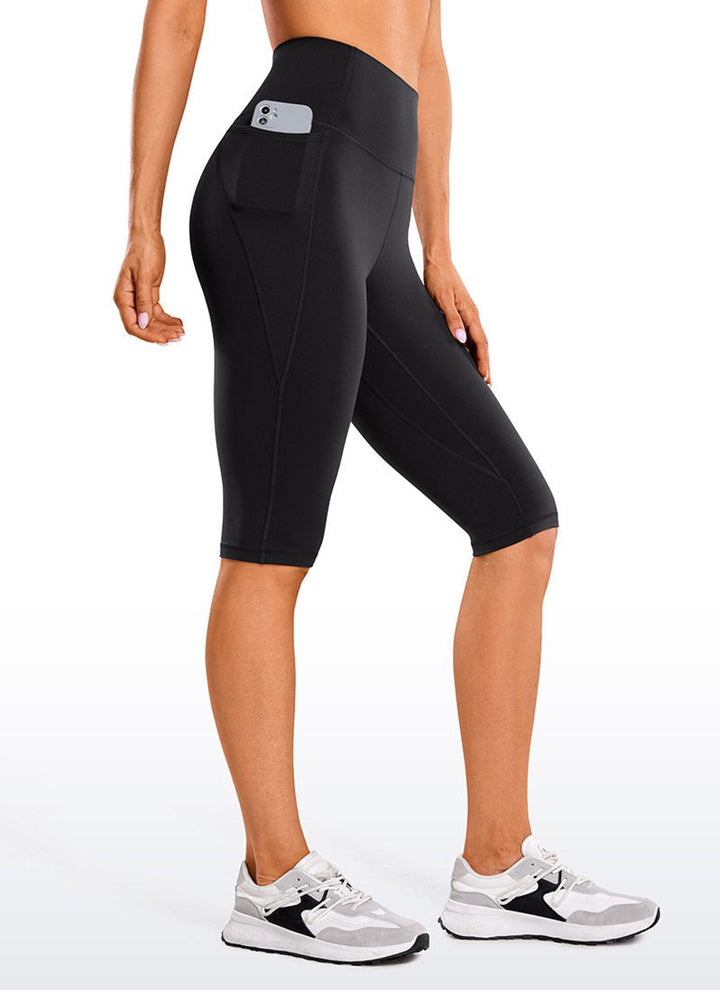 Women's High-Waist Knee-Length Biker Legging Shorts Side Pockets