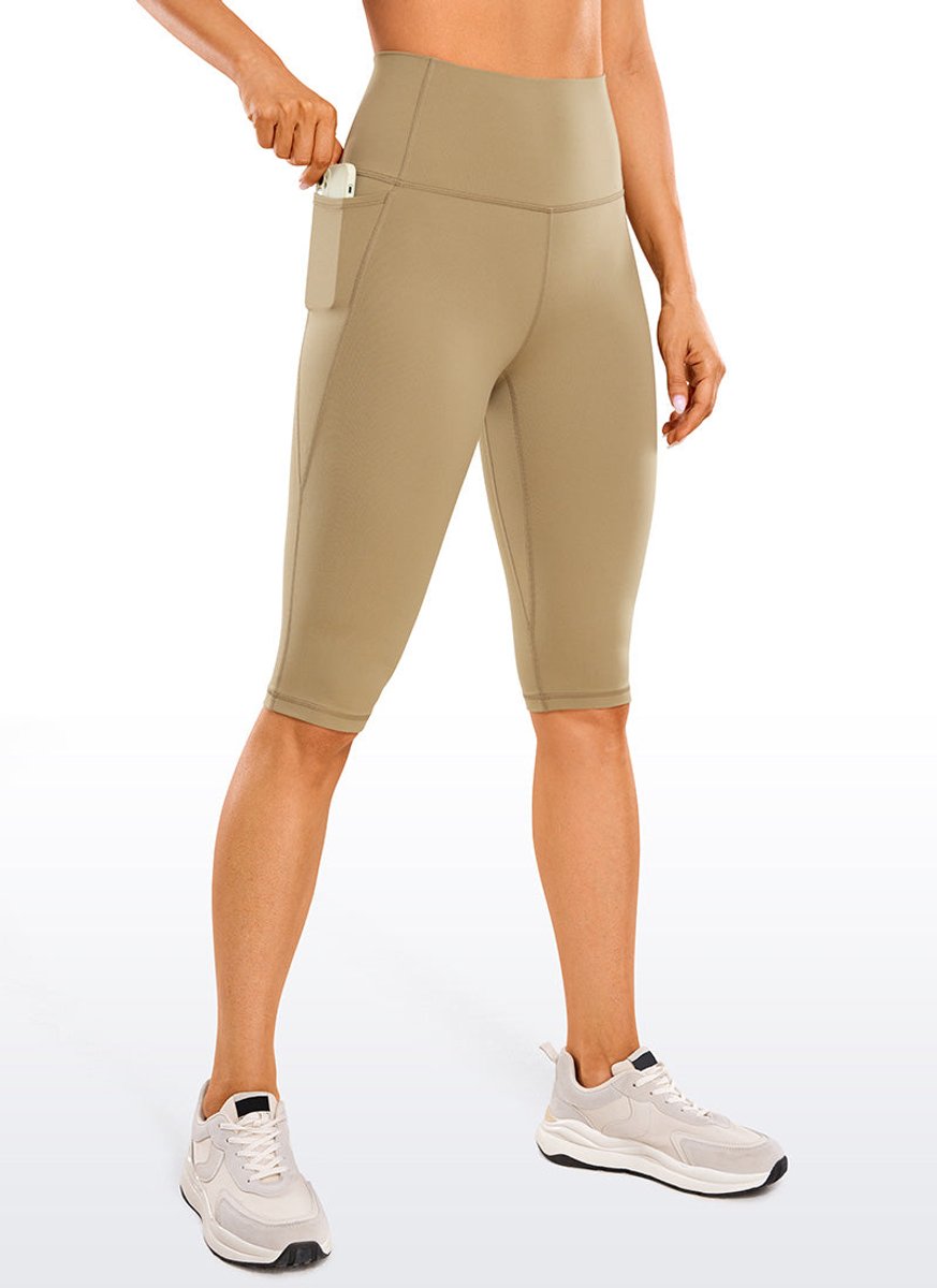 Women's High-Waist Knee-Length Biker Legging Shorts Side Pockets