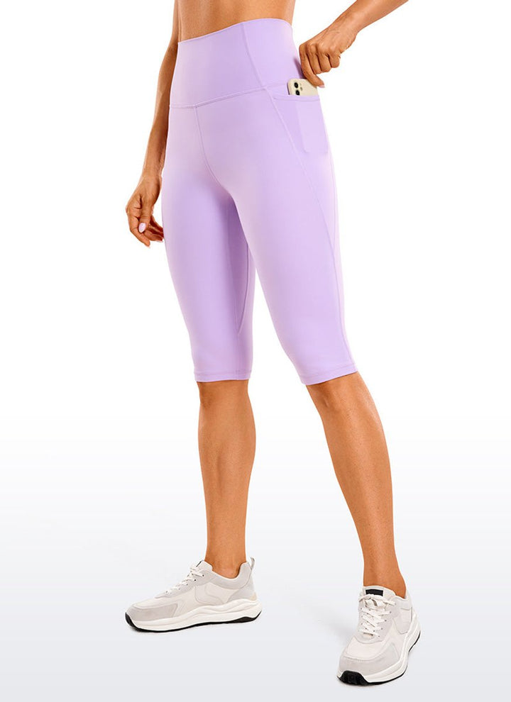 Women's High-Waist Knee-Length Biker Legging Shorts Side Pockets