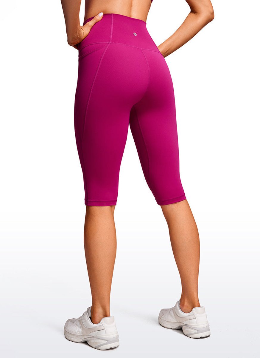 Women's High-Waist Knee-Length Biker Legging Shorts Side Pockets