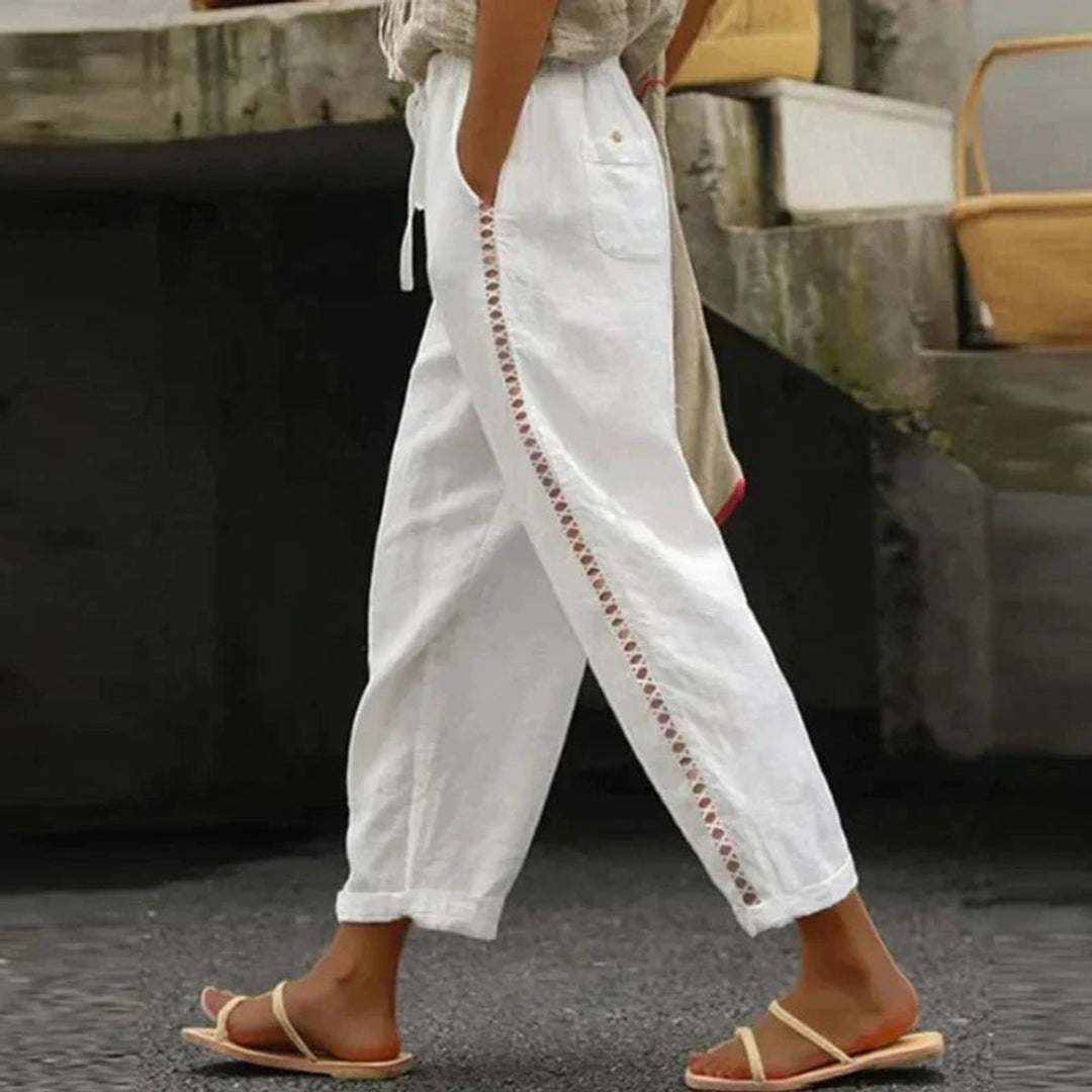 Women's High-Waist Linen-Look Side-Button Tapered Pants