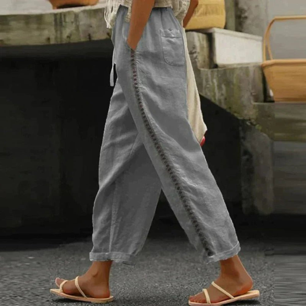 Women's High-Waist Linen-Look Side-Button Tapered Pants
