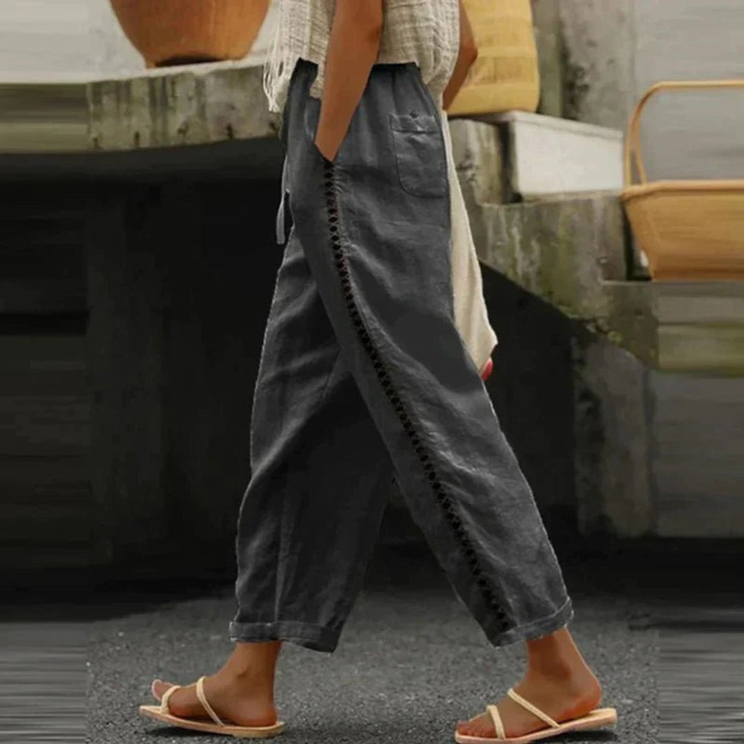 Women's High-Waist Linen-Look Side-Button Tapered Pants