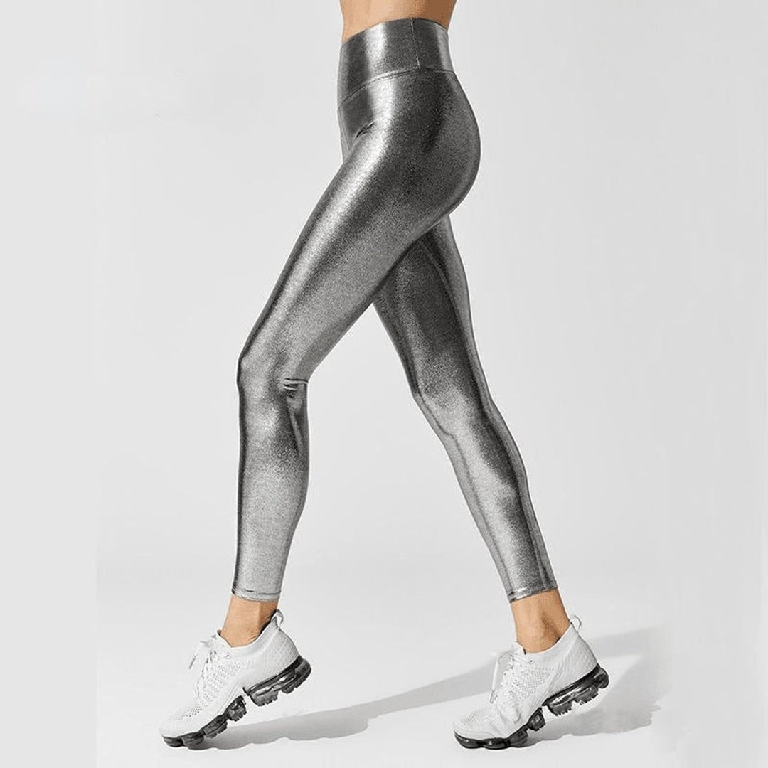Women's High-Waist Metallic Shiny Ankle-Length Legging