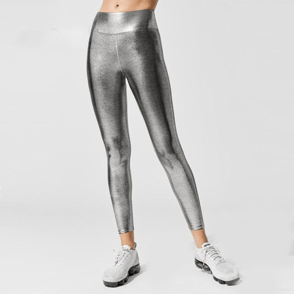 Women's High-Waist Metallic Shiny Ankle-Length Legging