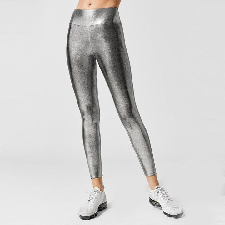 Women's High-Waist Metallic Shiny Ankle-Length Legging