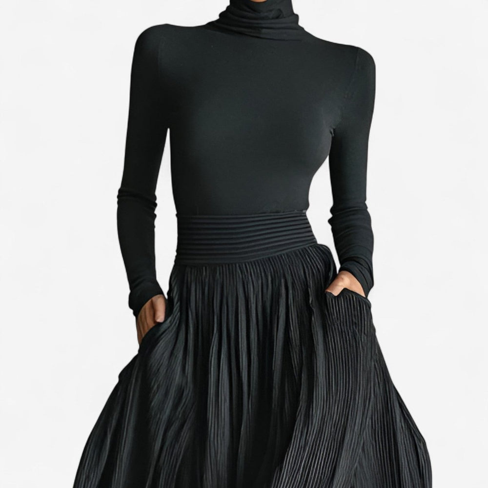 Women's High-Waist Pleated Maxi Formal Dress Skirt Side Slit