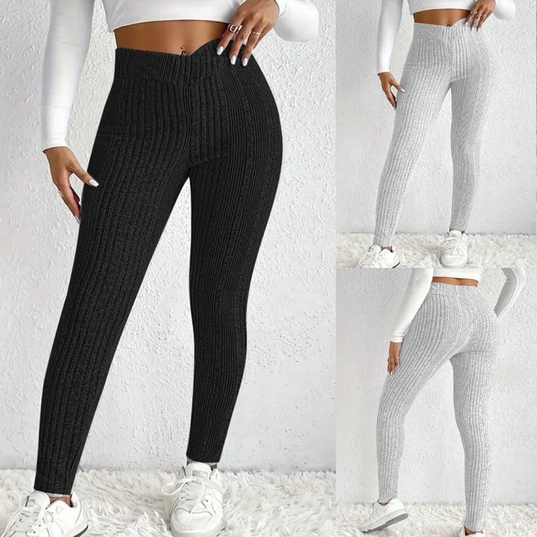 Women's High-Waist Ribbed Knit Slim-Fit Leggings