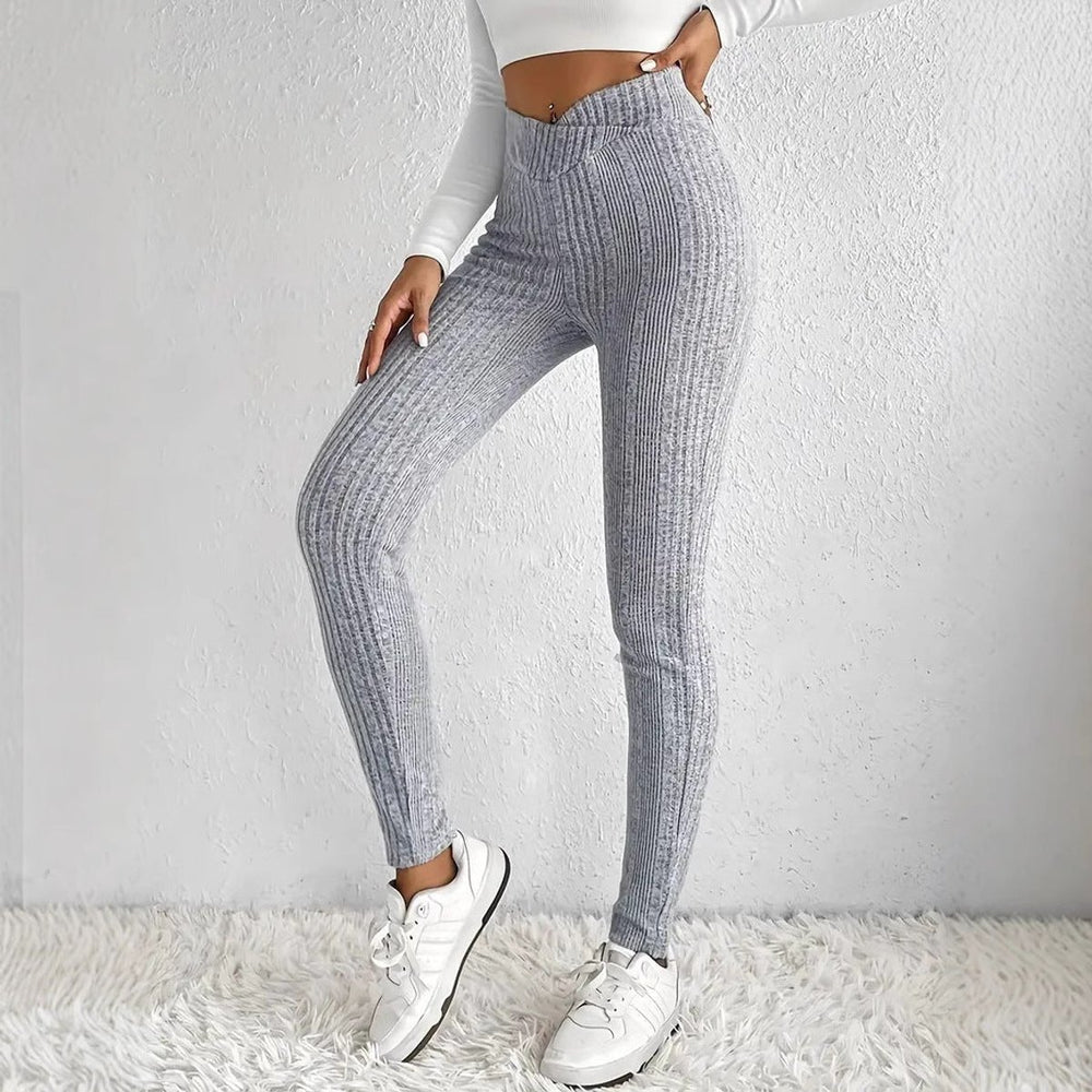 Women's High-Waist Ribbed Knit Slim-Fit Leggings