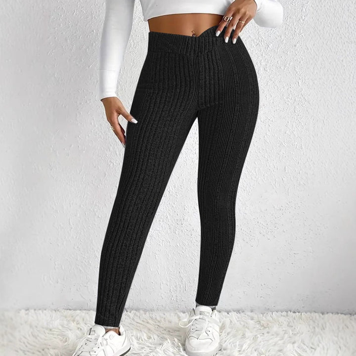 Women's High-Waist Ribbed Knit Slim-Fit Leggings