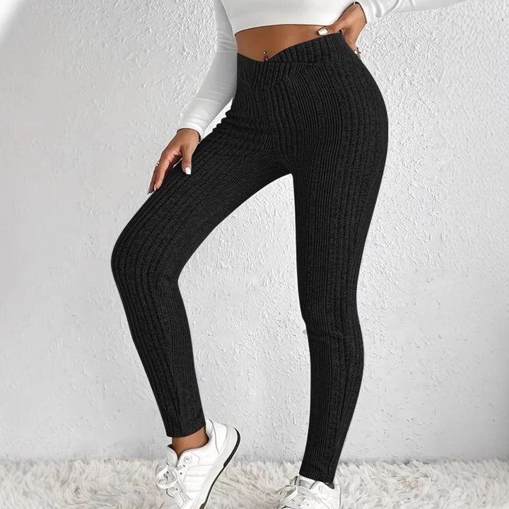 Women's High-Waist Ribbed Knit Slim-Fit Leggings
