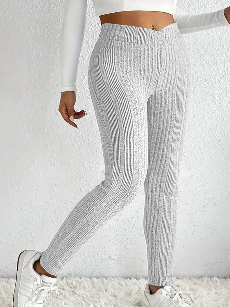 Women's High-Waist Ribbed Knit Slim-Fit Leggings