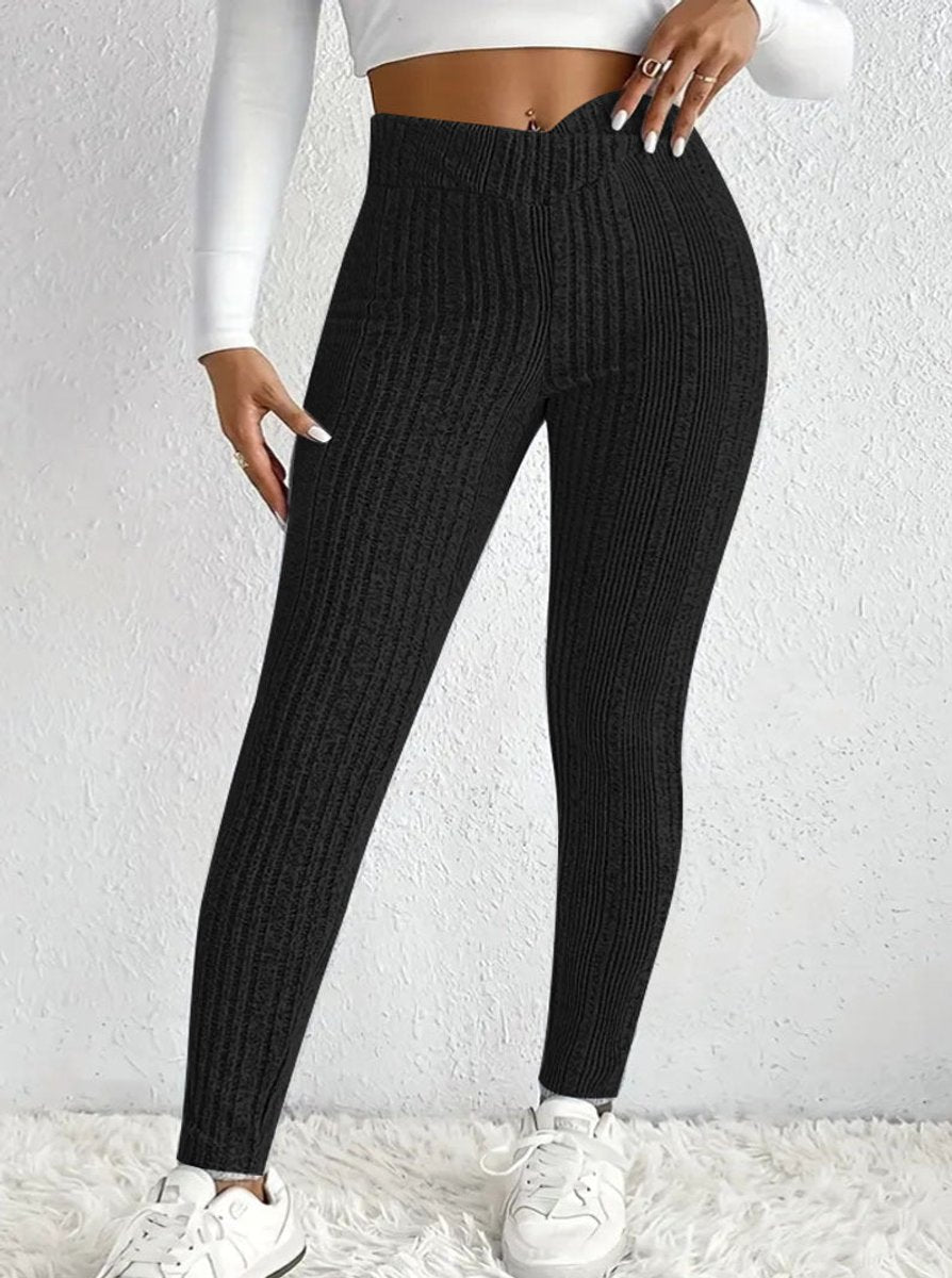 Women's High-Waist Ribbed Knit Slim-Fit Leggings