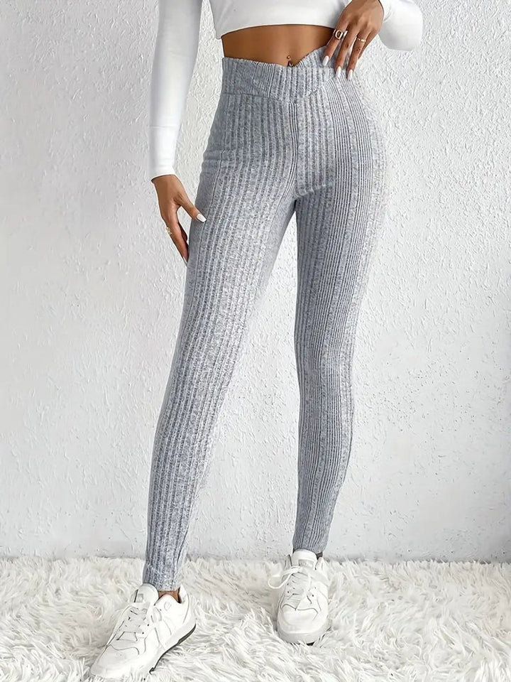Women's High-Waist Ribbed Skinny Leggings