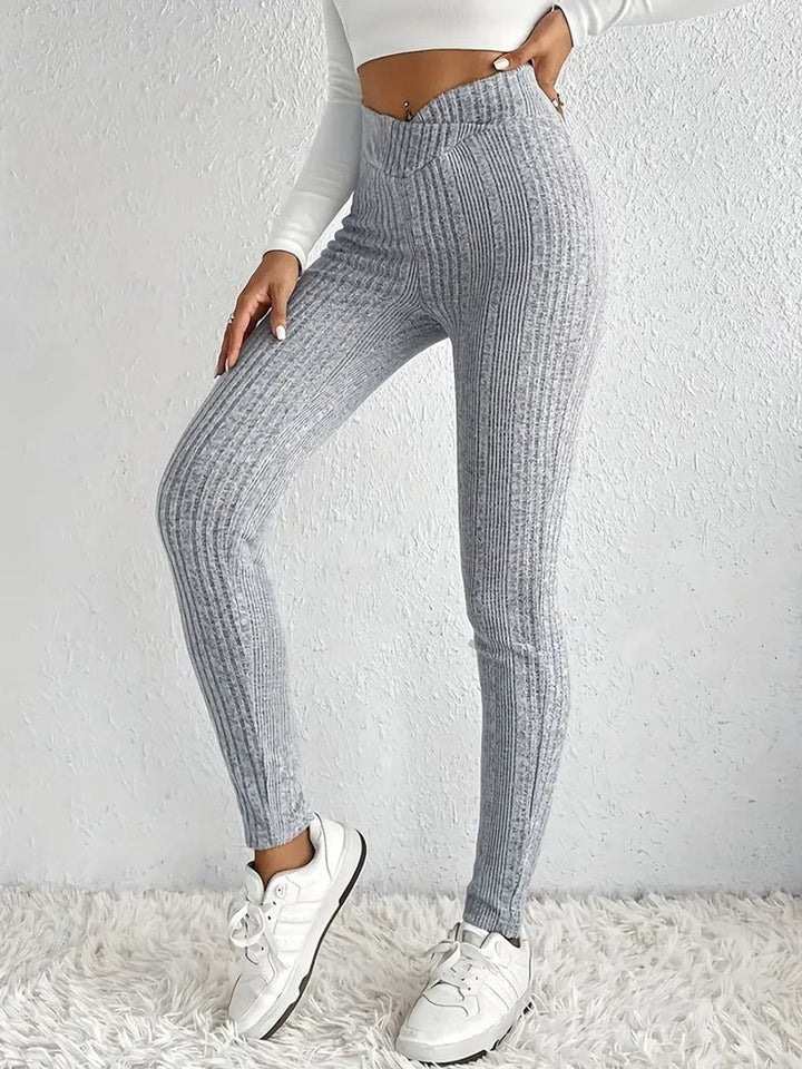 Women's High-Waist Ribbed Skinny Leggings