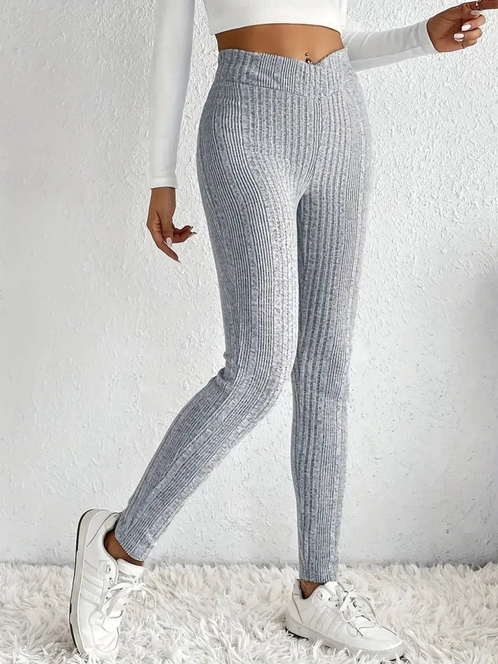 Women's High-Waist Ribbed Skinny Leggings