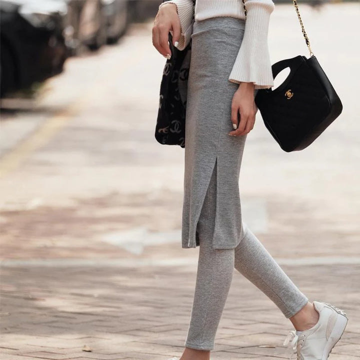 Women's High-Waist Ribbed Skirt-Overlay Legging