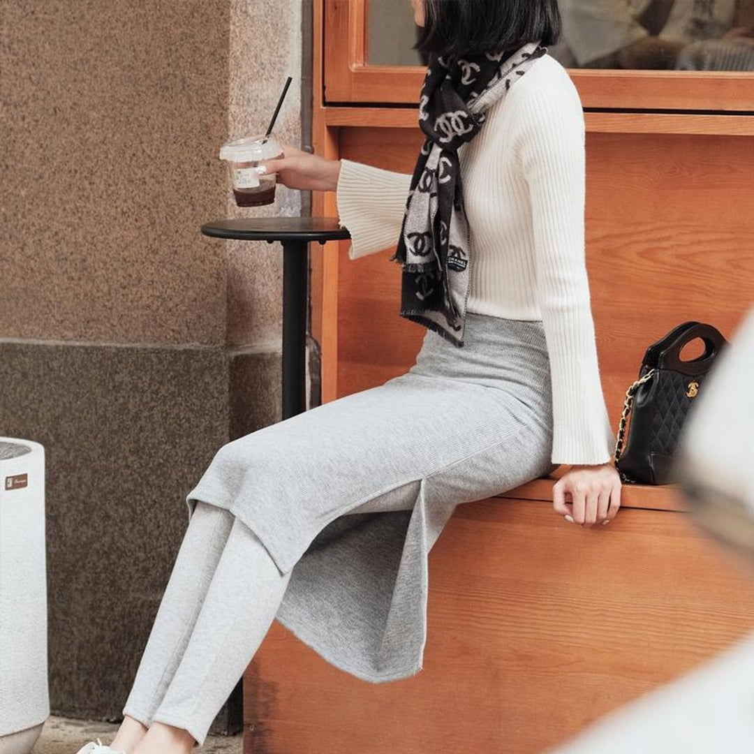 Women's High-Waist Ribbed Skirt-Overlay Legging