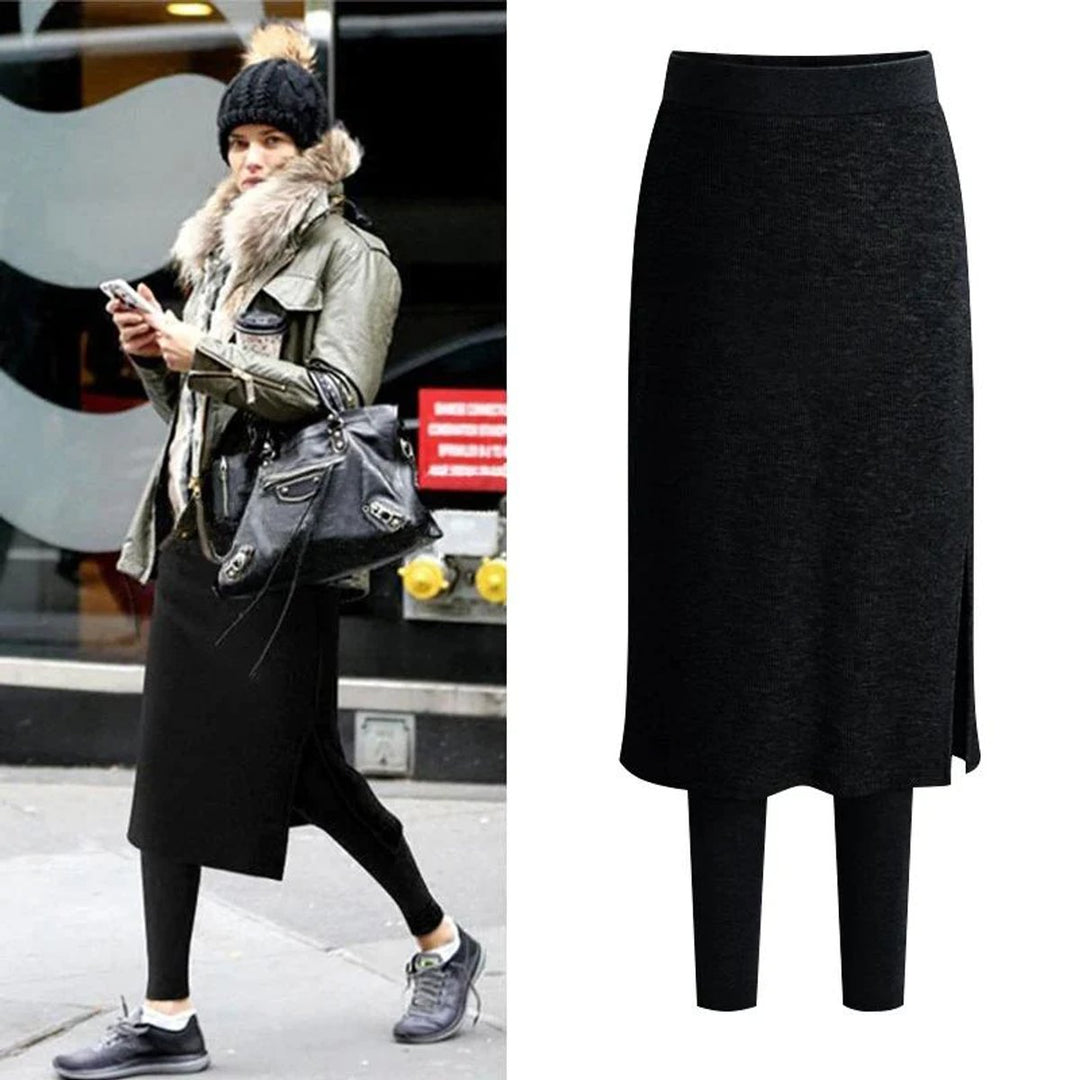 Women's High-Waist Ribbed Skirt-Overlay Legging