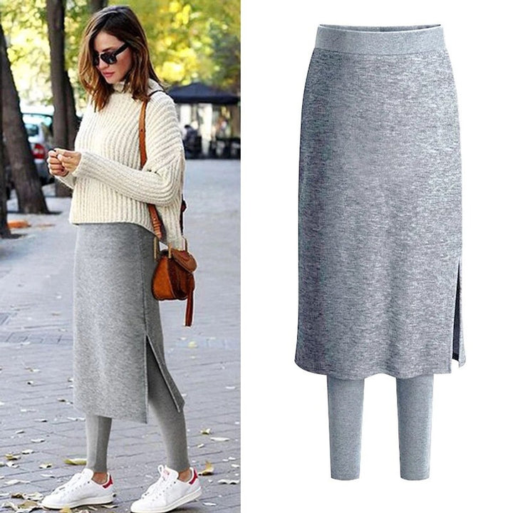 Women's High-Waist Ribbed Skirt-Overlay Legging