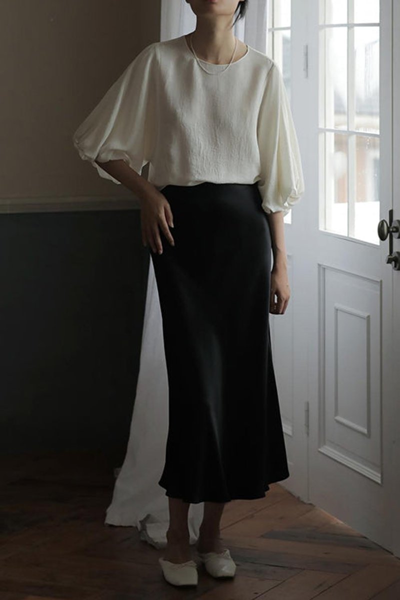 Women's High-Waist Satin Fall Midi Dress Skirt