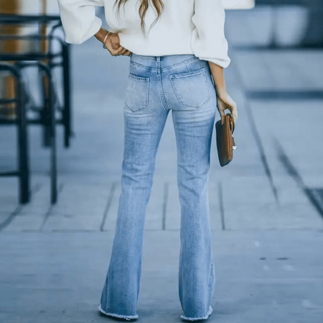 Women's High Waisted Flare Jeans Boho Stretch Denim
