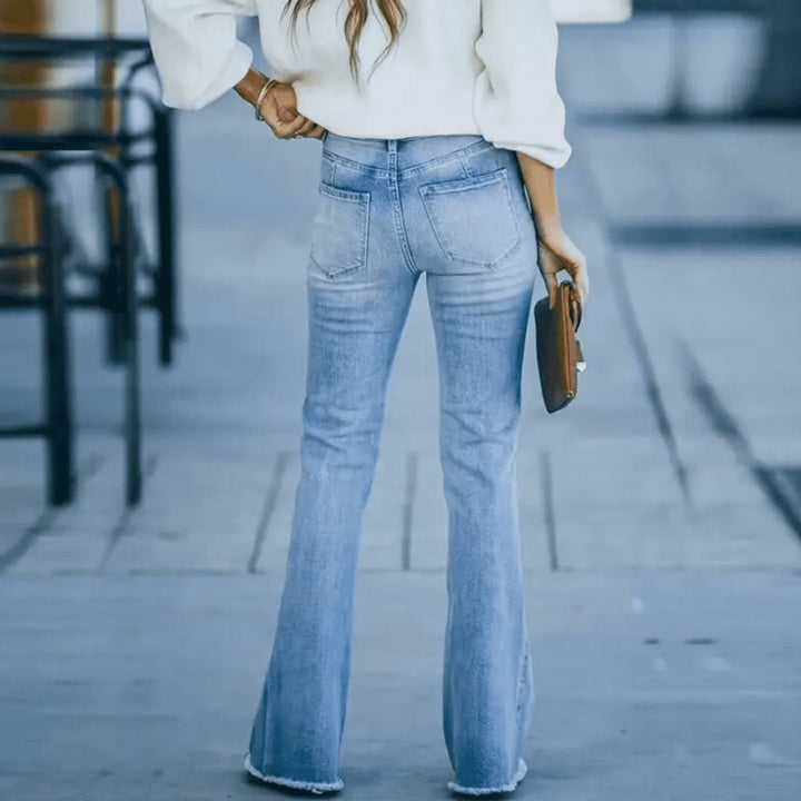 Women's High Waisted Flare Jeans Boho Stretch Denim