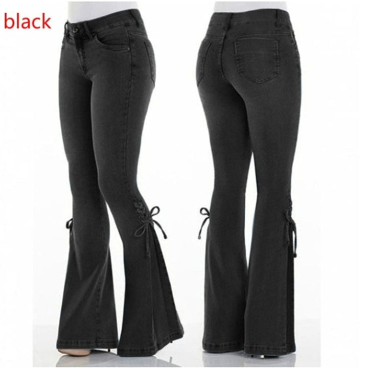 Women's High Waisted Flare Jeans Lace-Up Bell Bottom Denim Pants