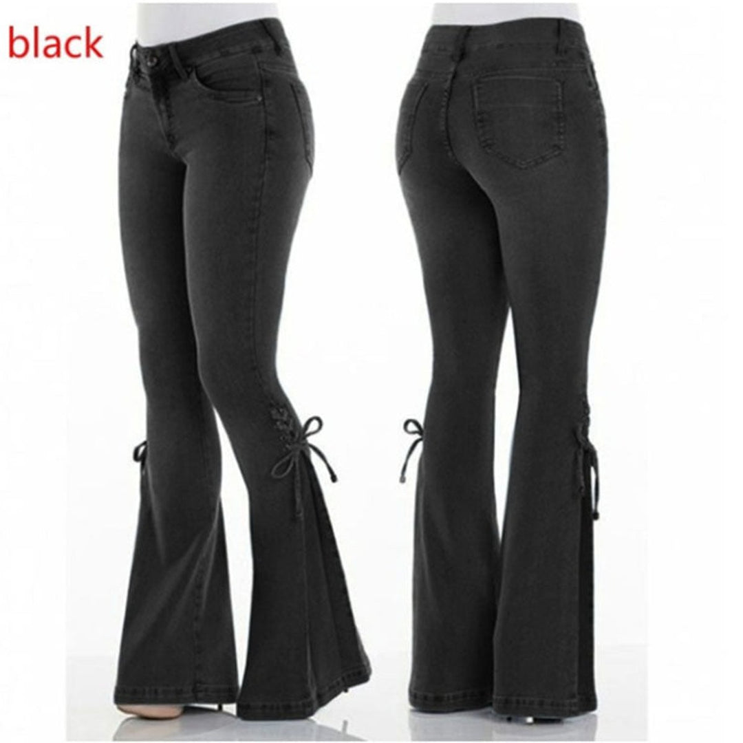 Women's High Waisted Flare Jeans Lace-Up Bell Bottom Denim Pants