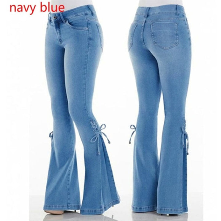 Women's High Waisted Flare Jeans Lace-Up Bell Bottom Denim Pants