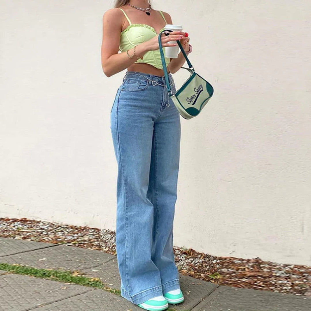 Women's High Waisted Flare Jeans Light Wash Denim Bell Bottom
