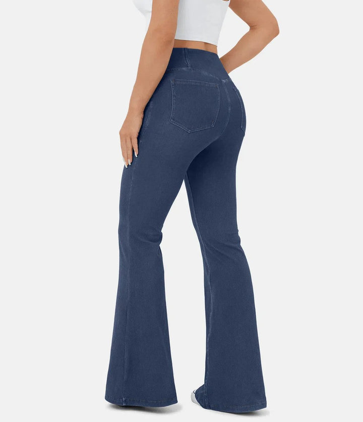 Women's High Waisted Jeans Crossover Flare Stretch Denim Pants