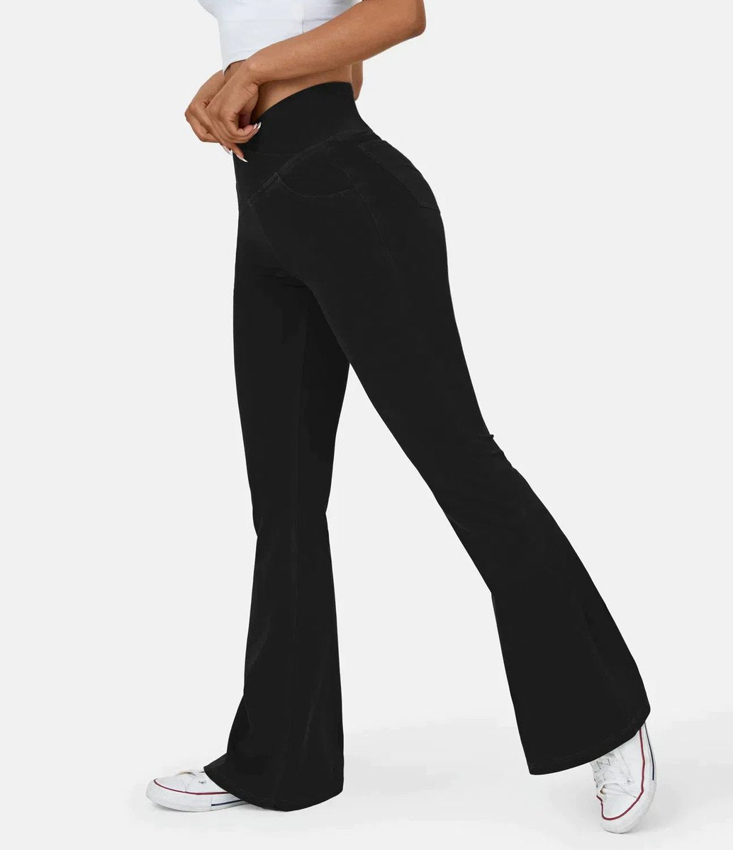 Women's High Waisted Jeans Crossover Flare Stretch Denim Pants