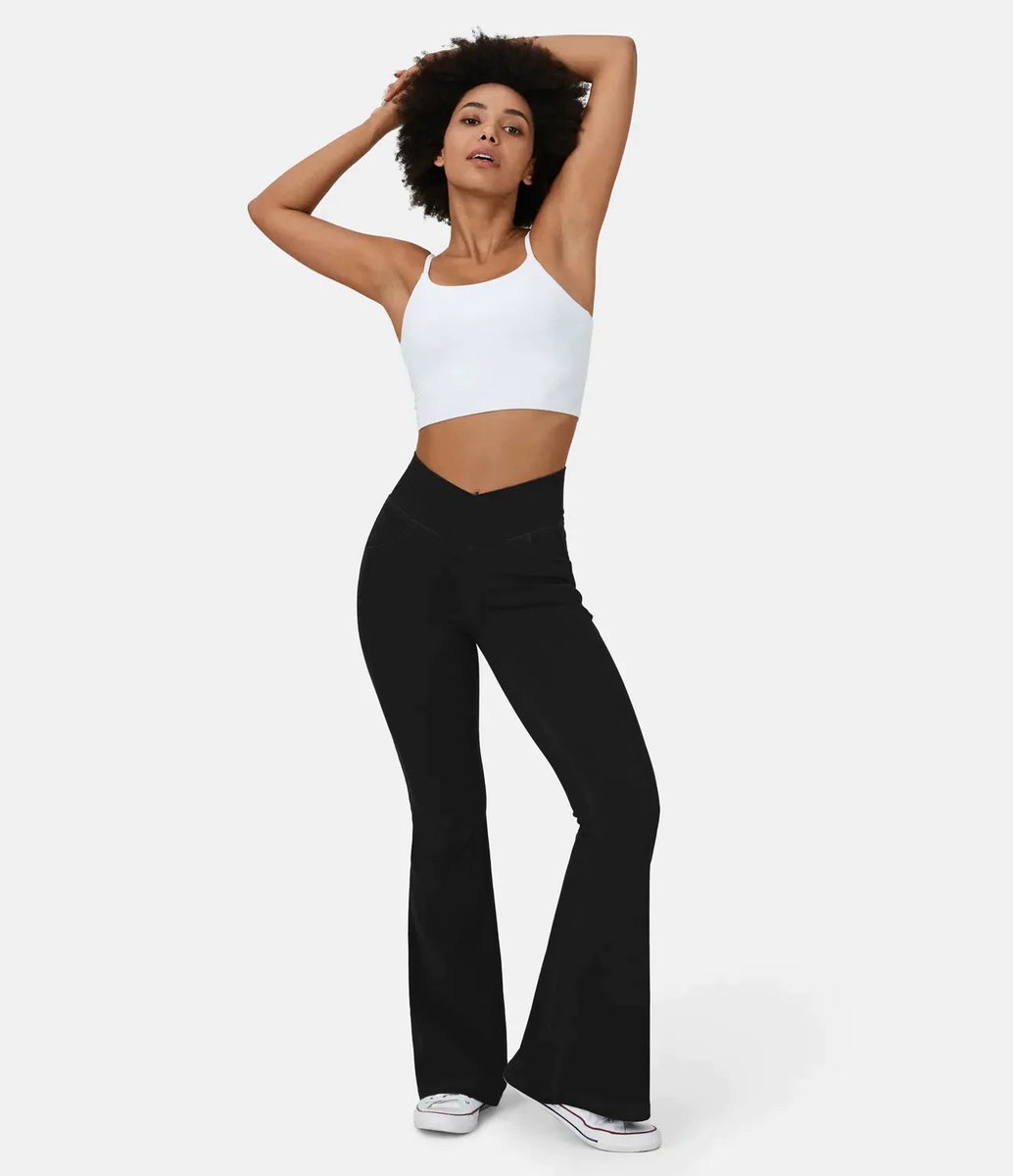 Women's High Waisted Jeans Crossover Flare Stretch Denim Pants