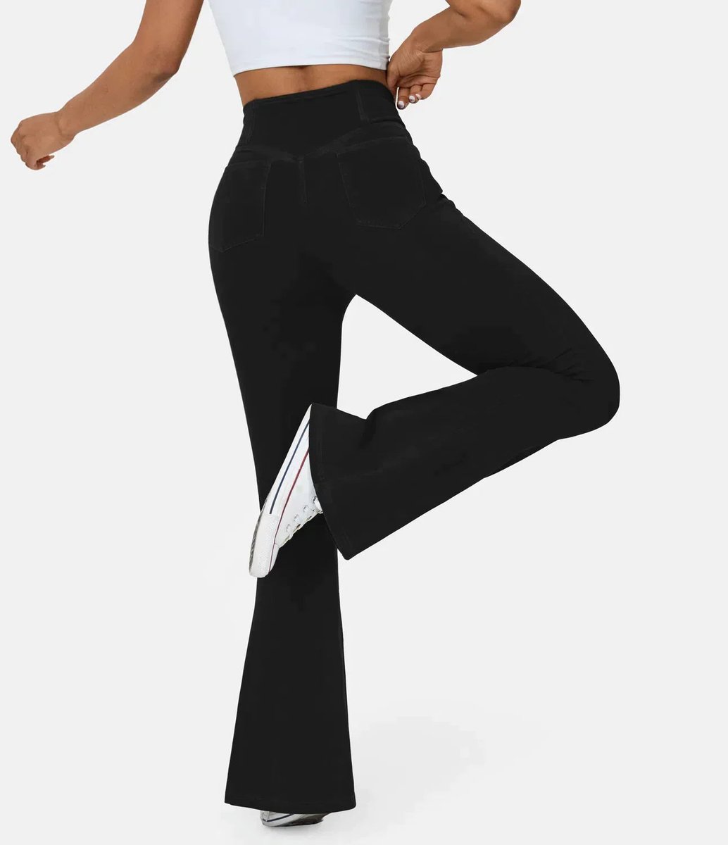 Women's High Waisted Jeans Crossover Flare Stretch Denim Pants