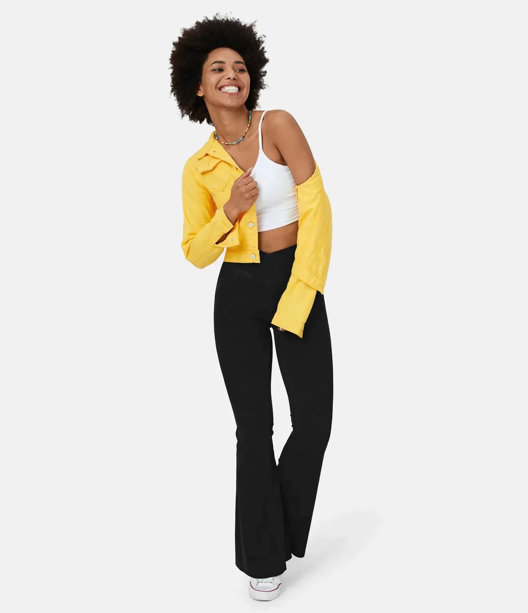 Women's High Waisted Jeans Crossover Flare Stretch Denim Pants