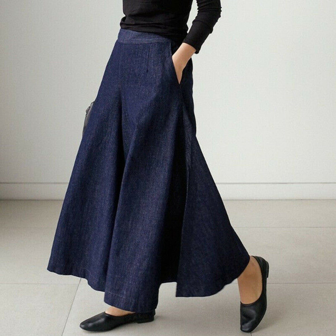 Women's High Waisted Jeans Flared A-Line Denim Maxi Skirt