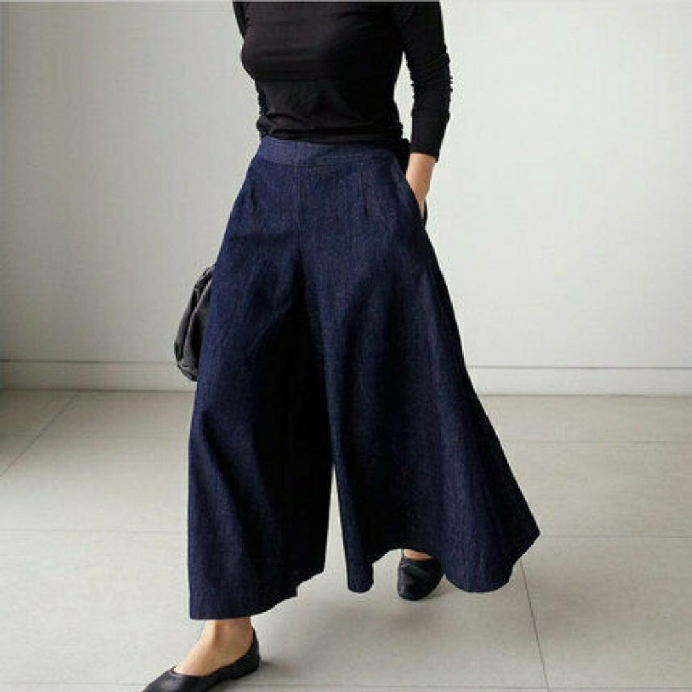 Women's High Waisted Jeans Flared A-Line Denim Maxi Skirt