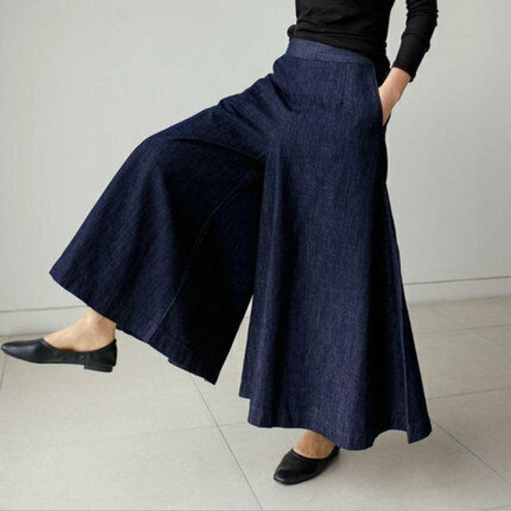 Women's High Waisted Jeans Flared A-Line Denim Maxi Skirt