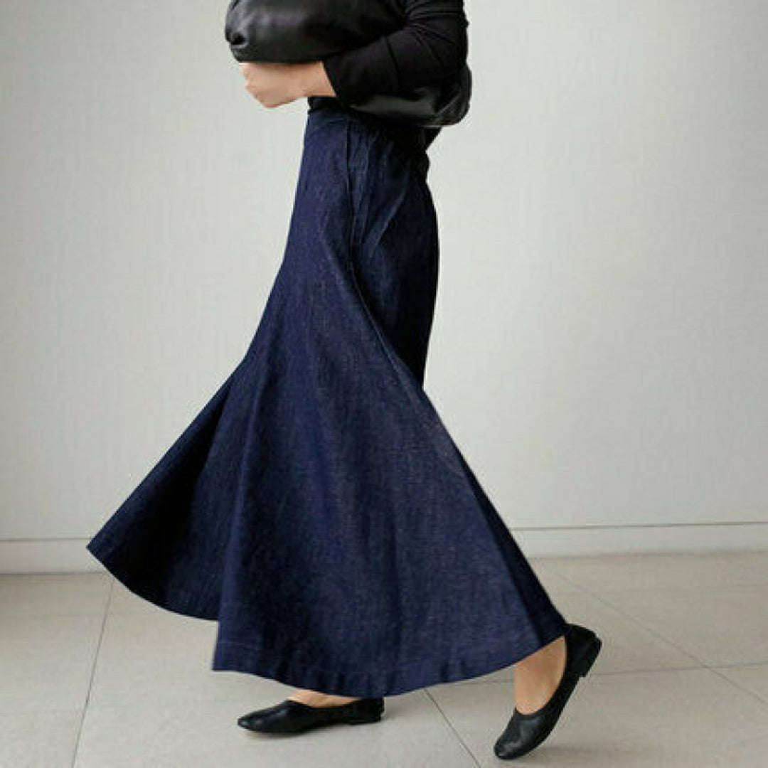 Women's High Waisted Jeans Flared A-Line Denim Maxi Skirt