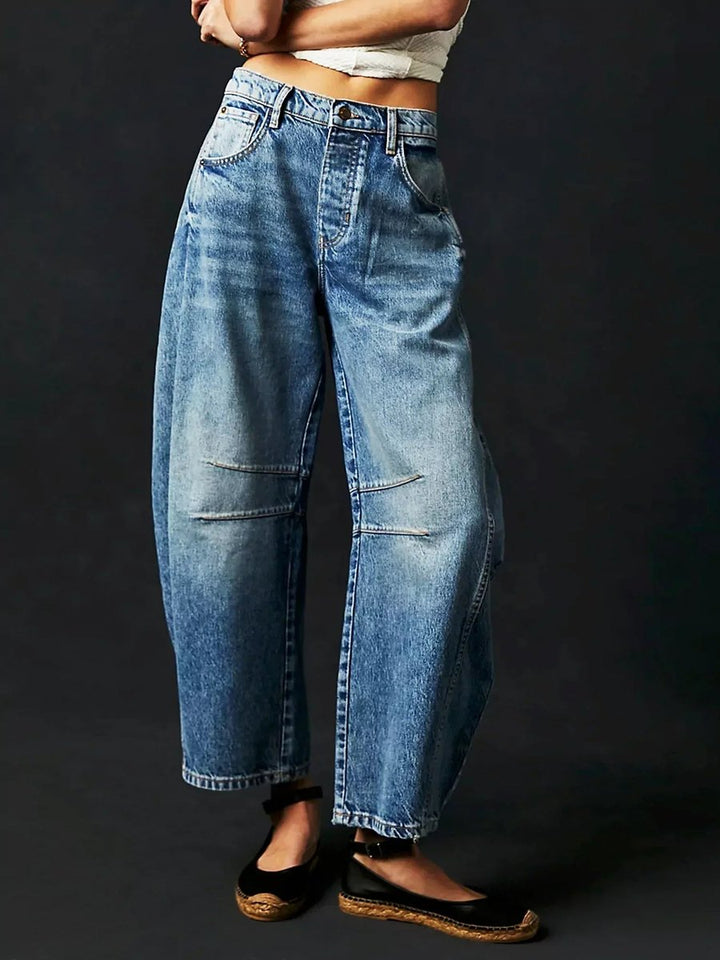 Women's High Waisted Jeans Leopard Print Wide-Leg Barrel Pants