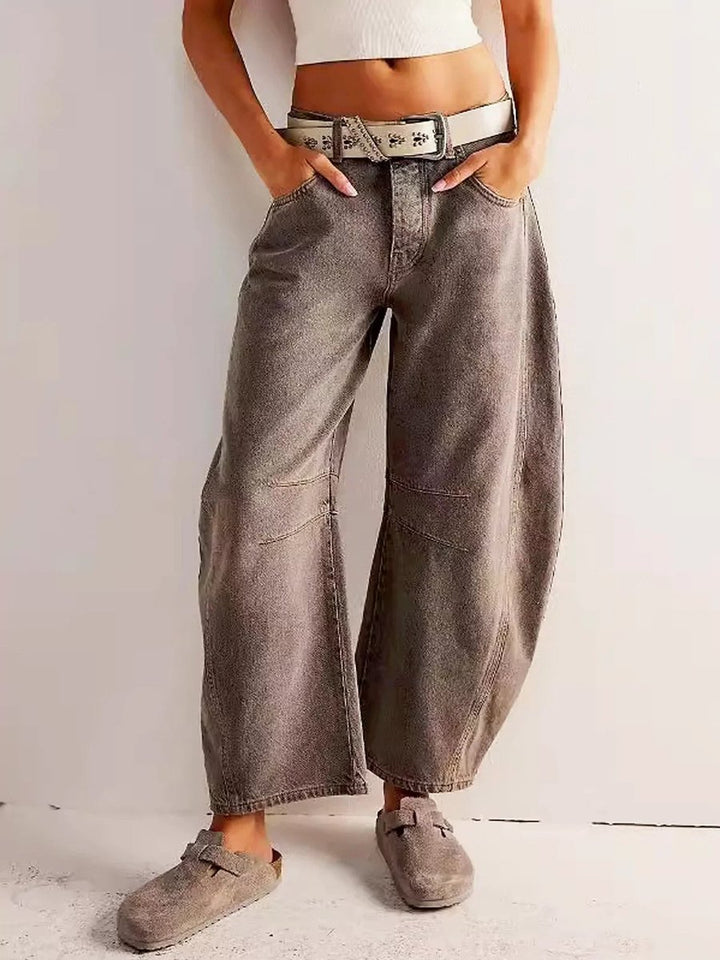 Women's High Waisted Jeans Leopard Print Wide-Leg Barrel Pants