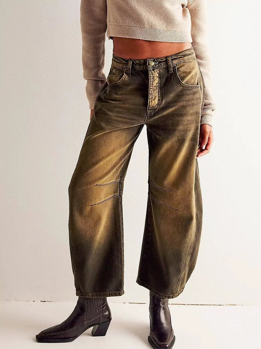 Women's High Waisted Jeans Leopard Print Wide-Leg Barrel Pants
