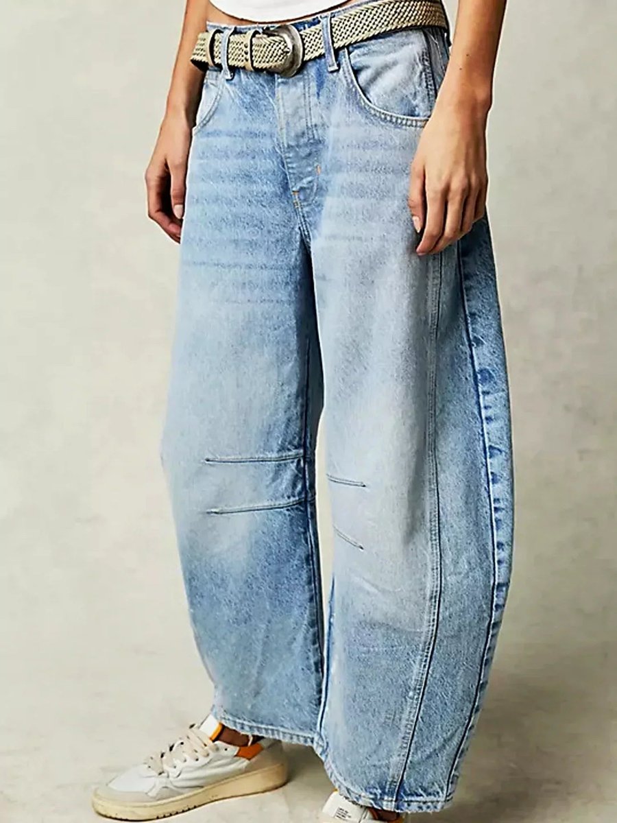 Women's High Waisted Jeans Leopard Print Wide-Leg Barrel Pants